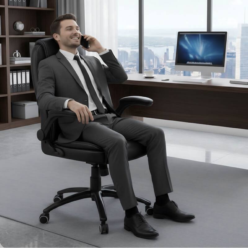 High-Back Executive Office Chair Wide Reclining Seat - Black
