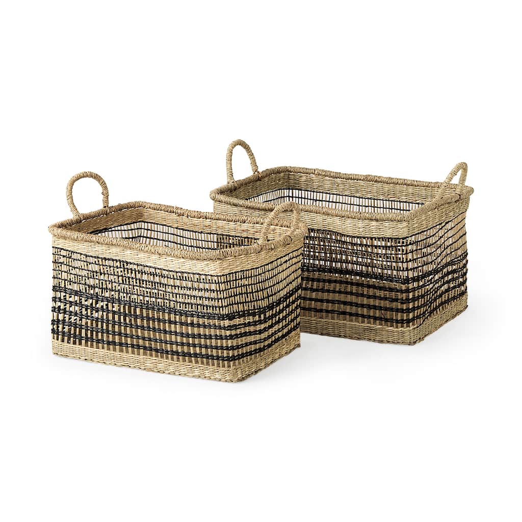 Nia Light Brown Seagrass Rectangular Baskets (Set of 2)