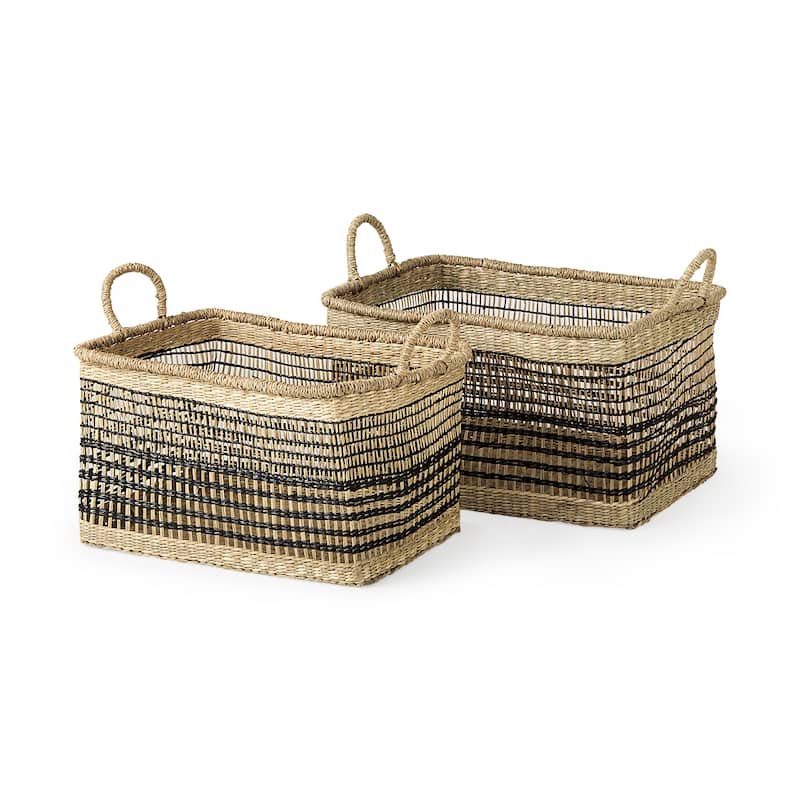 Nia Light Brown Seagrass Rectangular Baskets (Set of 2) - Light Brown