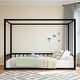 preview thumbnail 1 of 19, Queen Size Modern Floor Bed Frame with Canopy Structure and Full Guardrails, Low-Profile Metal Platform Bed Twin Black - Twin