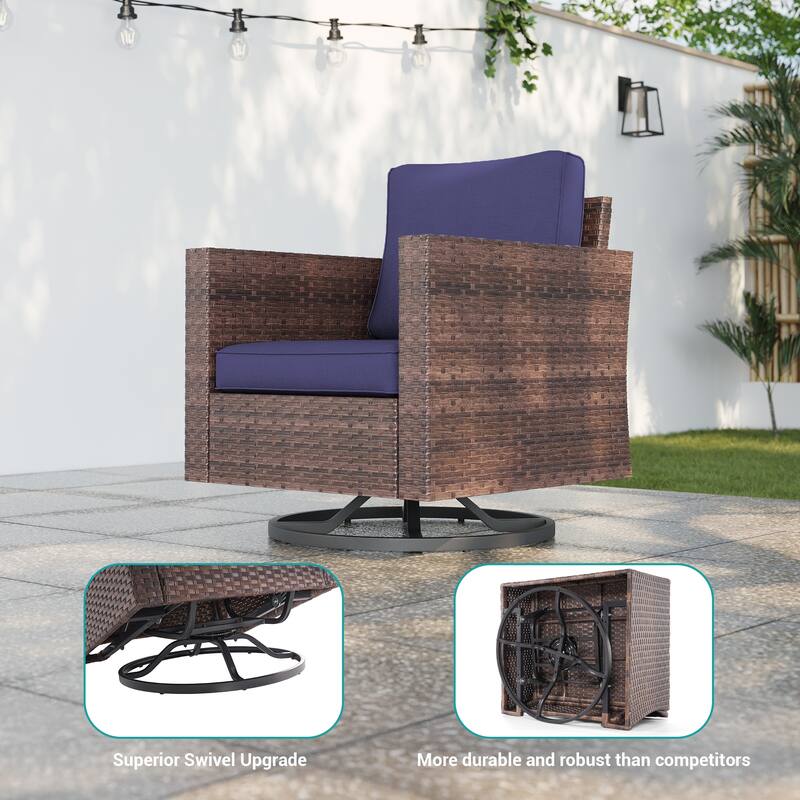 BONOSUKI 2-Piece Patio Chair Set Brown Rattan Swivel Rocking Chair Set, Outdoor Furniture PE Wicker Set
