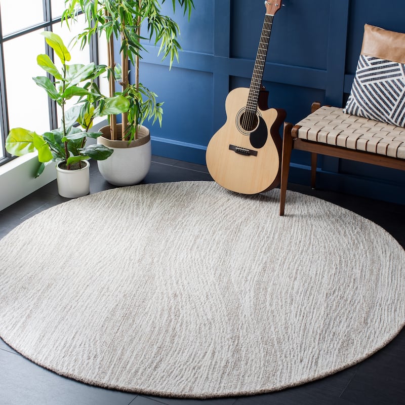 SAFAVIEH Handmade Metro Annarosa Modern Abstract Wool Rug - 8' Round - Natural/Ivory - Round