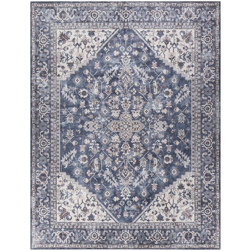 New Concept Washables Vintage Medallion Machine Washable Area Rug - 10' x 14' - Navy