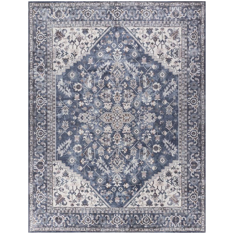 57 Grand by Nicole Curtis Vintage Medallion Machine Washable Area Rug - 9'2" x 12' - Navy/Ivory