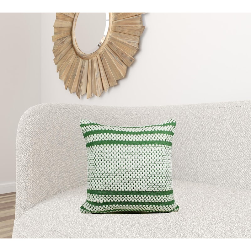HomeRoots 20" X 20" Jade Green And White 100% Cotton Geometric Zippered Pillow