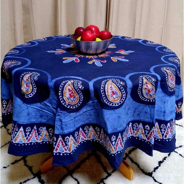 Multi Batik Mandala Floral Paisley Round Tablecloth Rectangular Square Cotton Blue