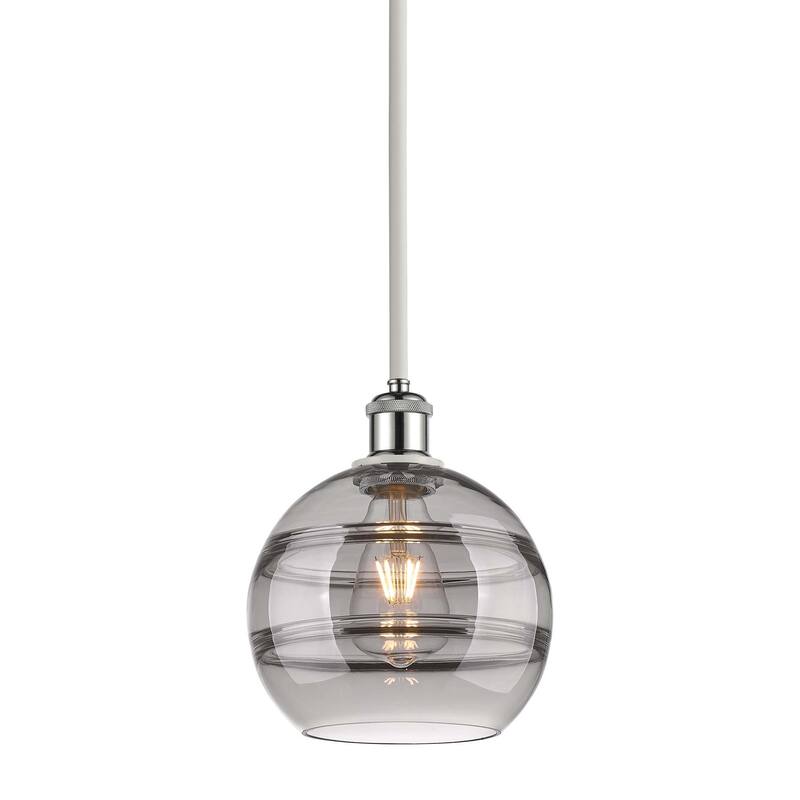 Innovations Lighting 516-1S-10-8 Rochester Pendant Rochester 8" Wide - White Polished Chrome / Light Smoke