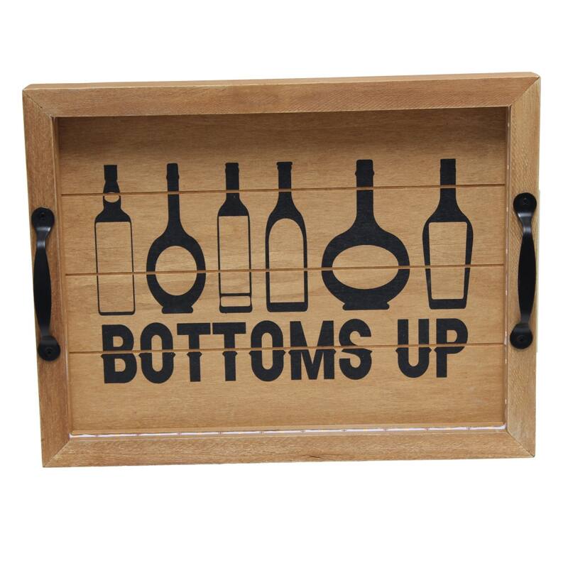 HomeRoots 16" Natural And Black Bottoms Up Serving Tray With Handles And LED Lights - 15.50 in. x 2.25 in. x 12.00 in.