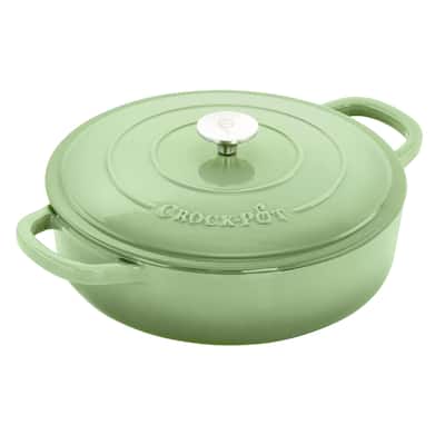 Crock Pot Artisan 5qt Round Enamel Cast Iron Braiser Pan in Green