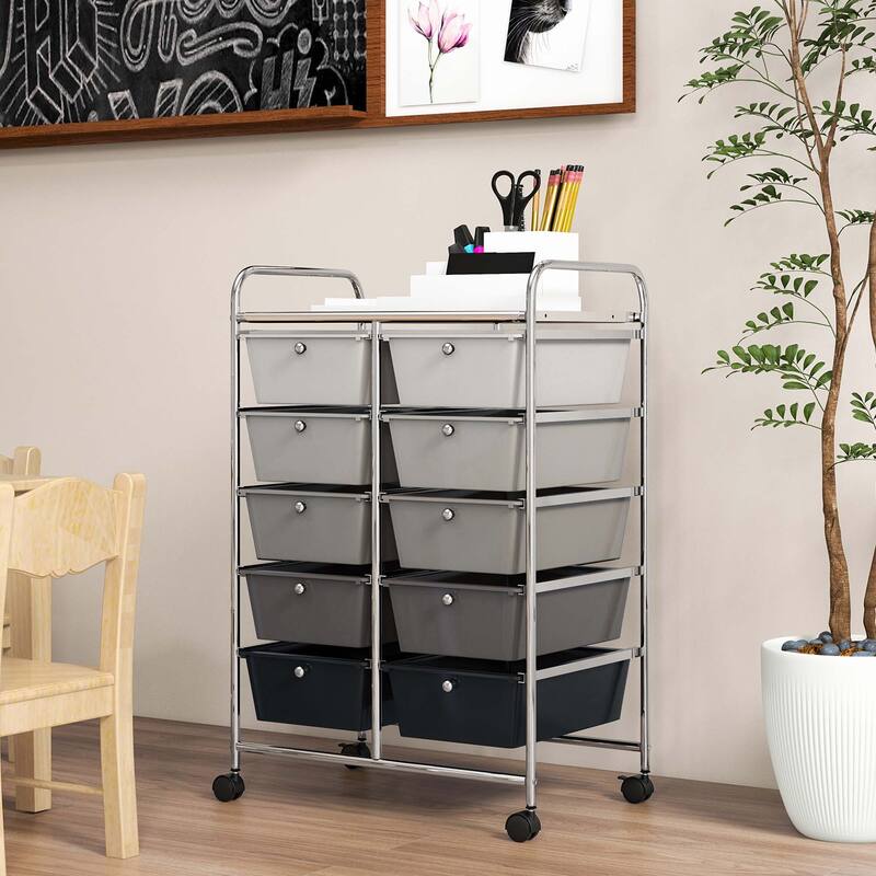 Costway 10-Drawer Storage Cart Utility Rolling Trolley Kitchen Office