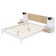 preview thumbnail 5 of 8, Queen Size Solid Wood Bed Frame with 2 Nightstands, Platform Bed with Lamps, Rattan and Wood Combination, White