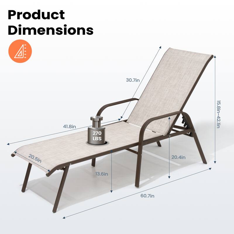 Pellebant Outdoor Adjustable Patio Chaise Lounge Chairs with Armrest Set of 2