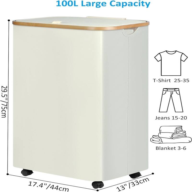 Laundry Hamper with Wheels Rolling Laundry Basket - 17.3"L x 13"W x 29.5"H