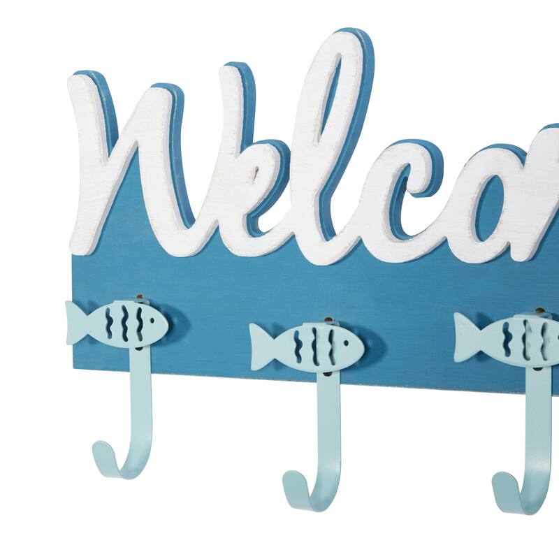 Blue Wood Coastal Wall Hook 11 x 19 x 2 - 19 x 2 x 11