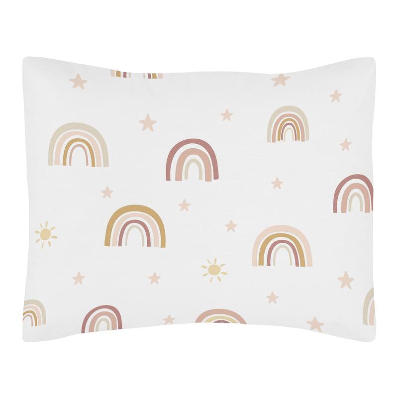 Boho Rainbow Girl 5pc Toddler Comforter Set - Blush Pink Dusty Rose Gold Yellow Mauve Taupe Beige Bohemian Stars Sun Celestial