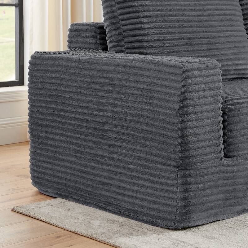 112.6" Modern L-shaped Modular Sectional Sofa in Corduroy, Unfold into Bed for Rest