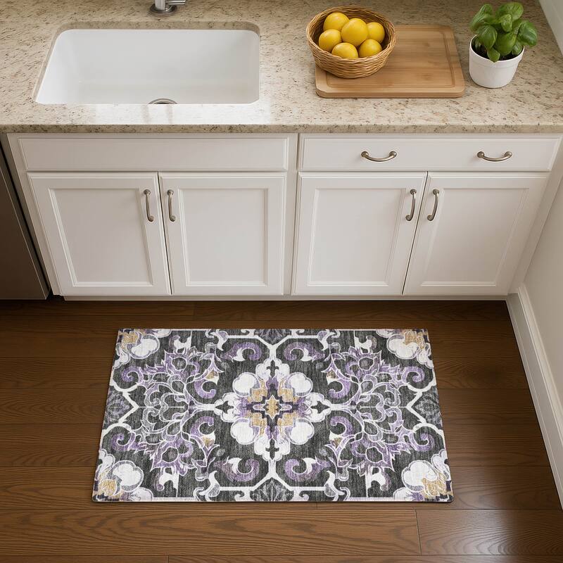 Premium Washable Super Soft Raj Traditional Mayfield Rug - Purple - 1'8" x 2'6"