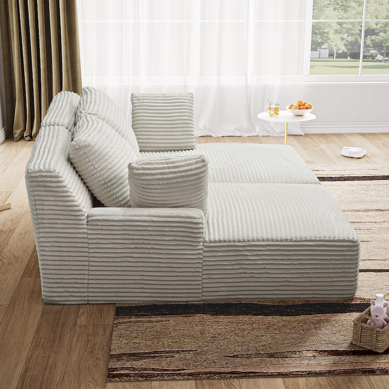 GDFStudio - Corduroy 2-Seater 77.8" Oversized Cloud Modular Double Chaise Lounge