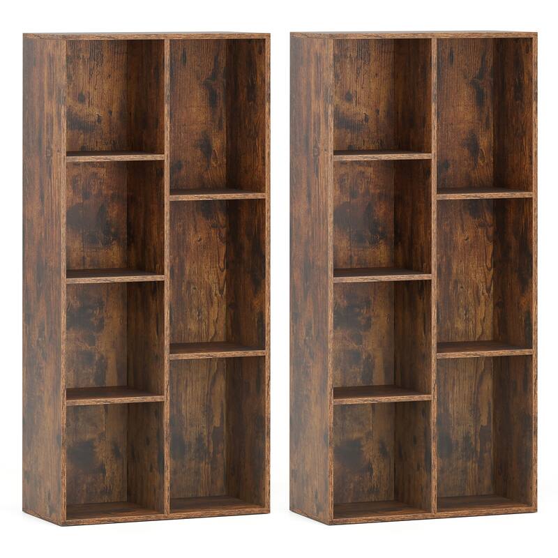 Gymax 2PCS 7-Cube Bookcase w/7 Compartments 2 Anti-tipping Kits for