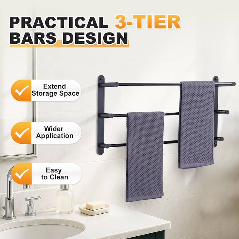 WOWOW 3-Tier Wall Mounted Towel Rack in Brushed Nickel