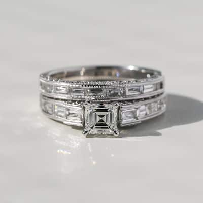 Kobelli 2.03 Carat Natural Diamond 18k Solid White Gold Asscher Geometric Art Deco Style Kyla 2pc Bridal Set (GH/VS)