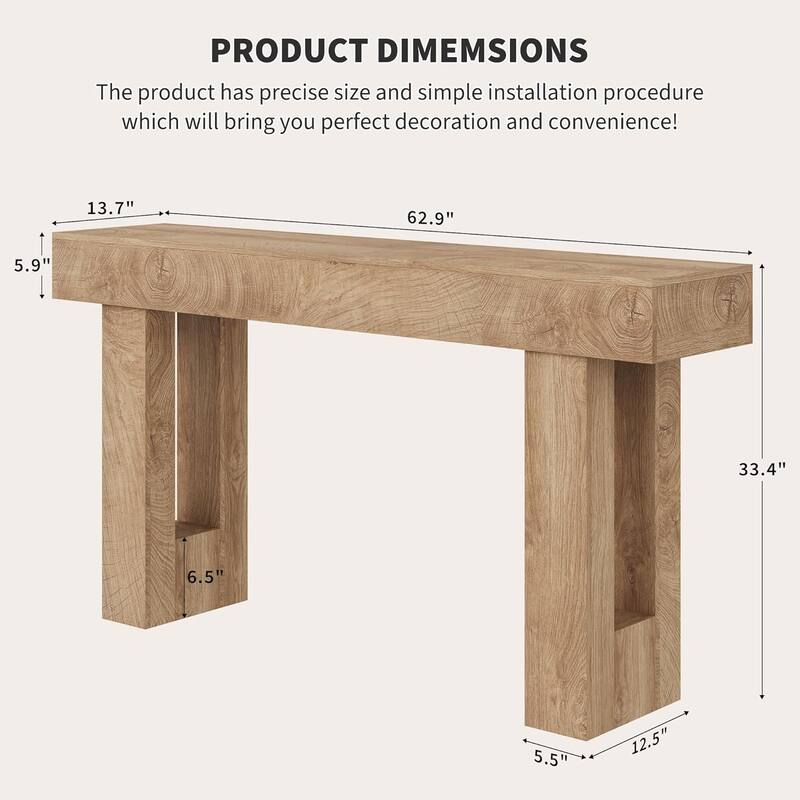 63" Farmhouse Console Table, Long Sofa Table Behind Couch, Wooden Entryway Table