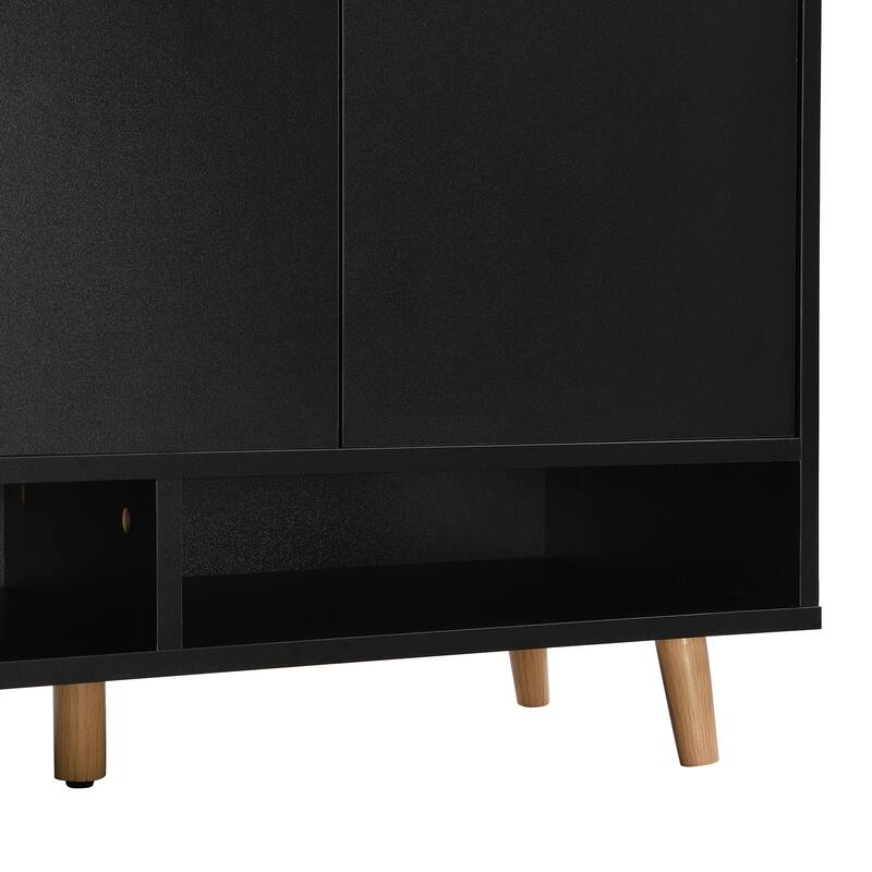 Shoe Storage Cabinet with Adjustable Shelves, Home Organizer with Solid Wood Legs, Multi-tier Shoe Cabinet for Entryway
