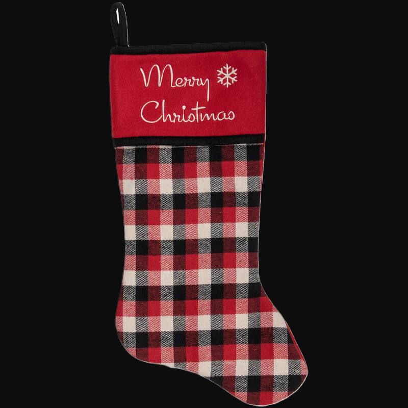 20.5-Inch Red Black and White Plaid Christmas Stocking with Fleece Cuff - 20.5"