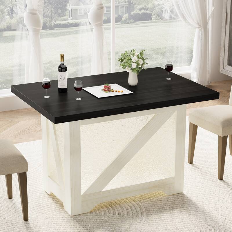 Dining Table with Acrylic X-Base, Kitchen Table for 4 People, Home Office Table with Thick Top