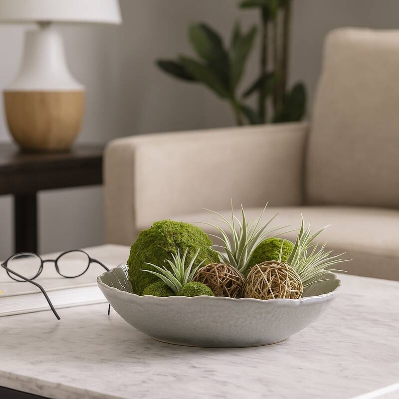 Decorative Round Scalloped Edge Bowl with Speckled Finish - 17", Gray - 17.0"