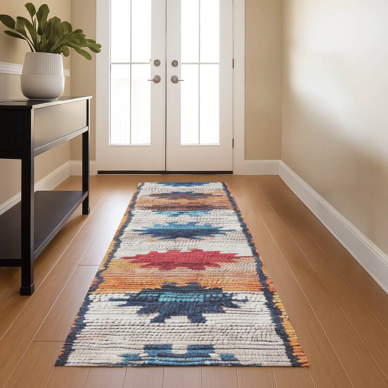 Premium Washable Super Soft Southwest Global Mayfield Rug - Navy - 2'3" x 7'6"