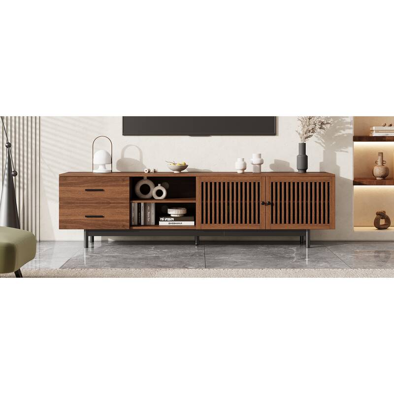 Roomfitters 78 Inch Modern TV Stand for TVs up to 85 Inch, Media Console with Deep Drawers & Solid Wood Legs, Walnut
