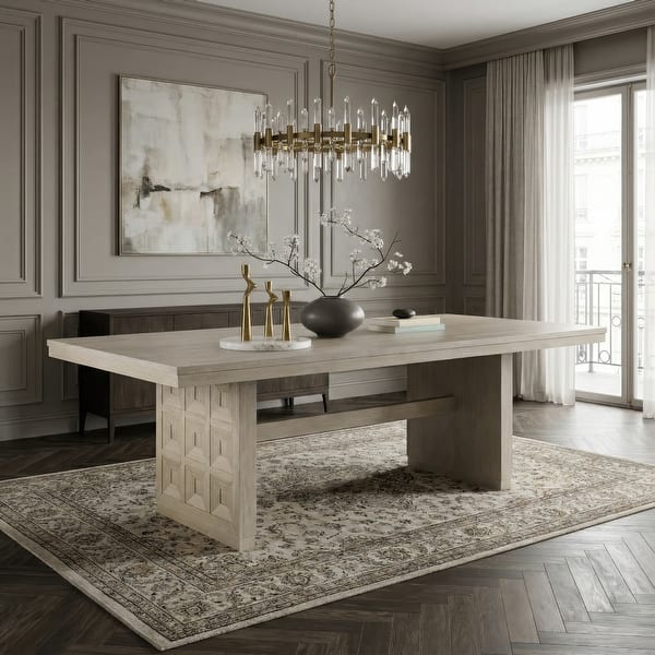 slide 2 of 5, Furniture of America Durem II Modern 86-inch Solid Wood Dining Table with Trestle Base Tawny Brown