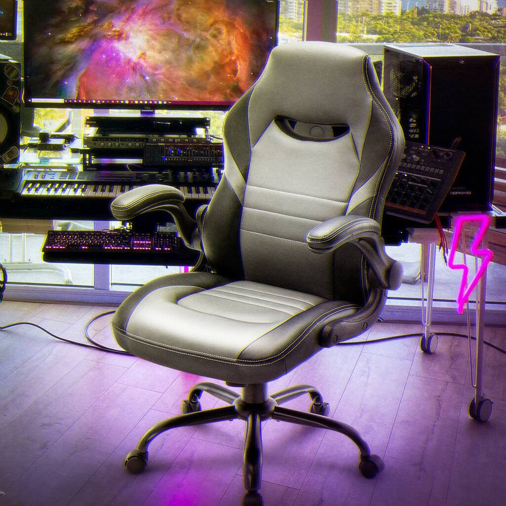 ICOMOCH Flip Up Arms Ergonomic Faux Leather Swivel Office Chair