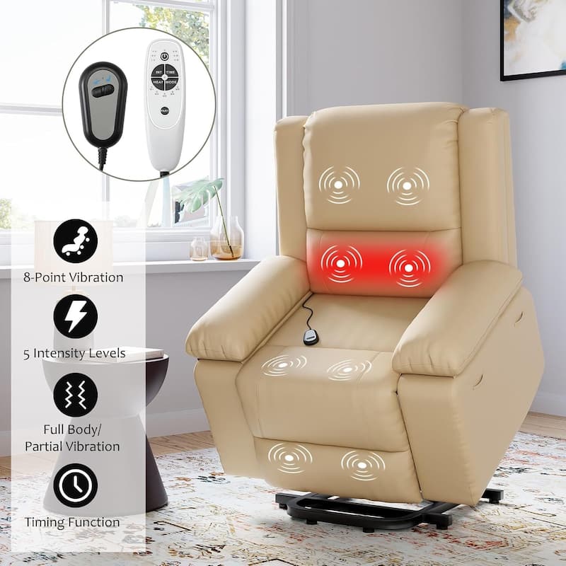 Power Lift Recliner Sofa Chair, Lounge Sofa with Built-in Massage for Living Room, Bedroom
