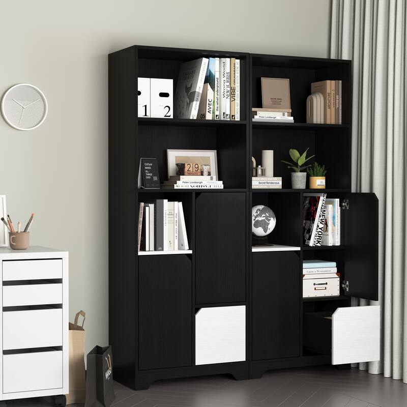 Multifunctional Open Storage Space Bookcase with Doors and Drawer,Modern Style Bedroom Living Room Storage Cabinet