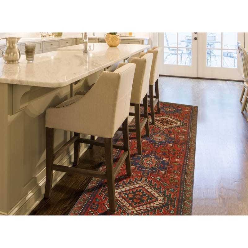 Fine Vintage Distressed Emad Red/Navy Runner - 2'10" x 9'10"