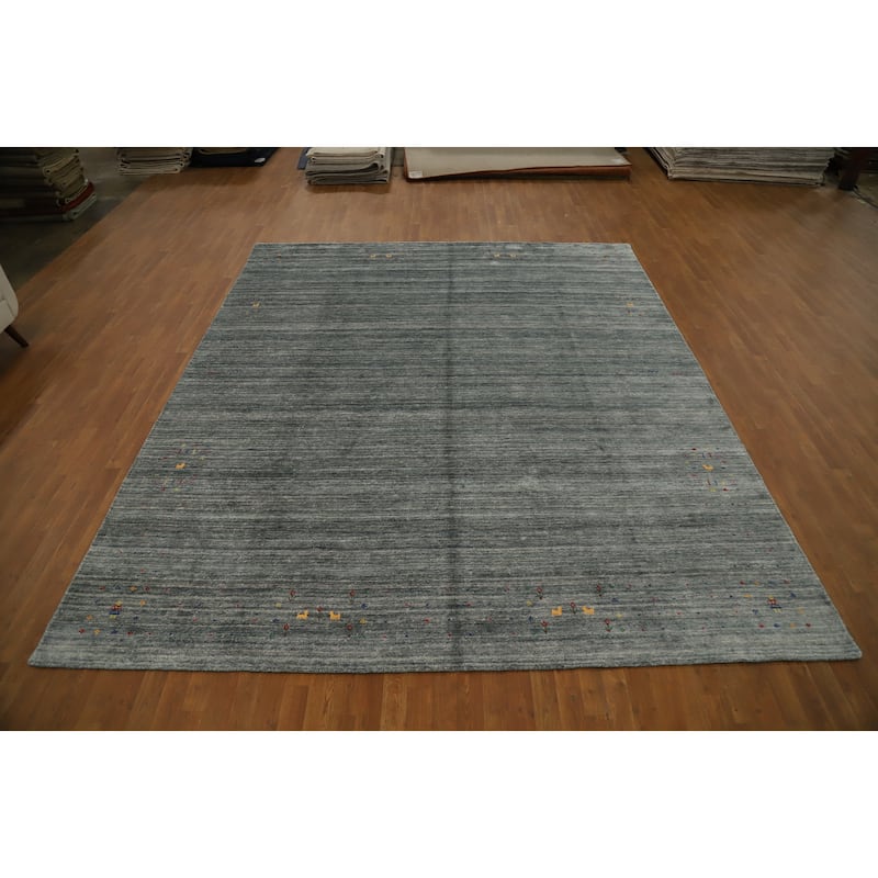 Hand Knotted Oriental Viscose Silk Carpet Tribal Animal Pictorial Greys & Charcoal Gabbeh Area Rug - 11' 9'' X 9' 10''