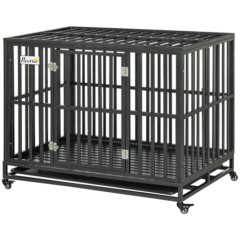 Large Dog Kennel and Playpen with Removable Tray, Locking Wheels, and Paw-Safe Floor for High Anxiety Dogs - Black - 43.75" x 28.75" x 34.75"