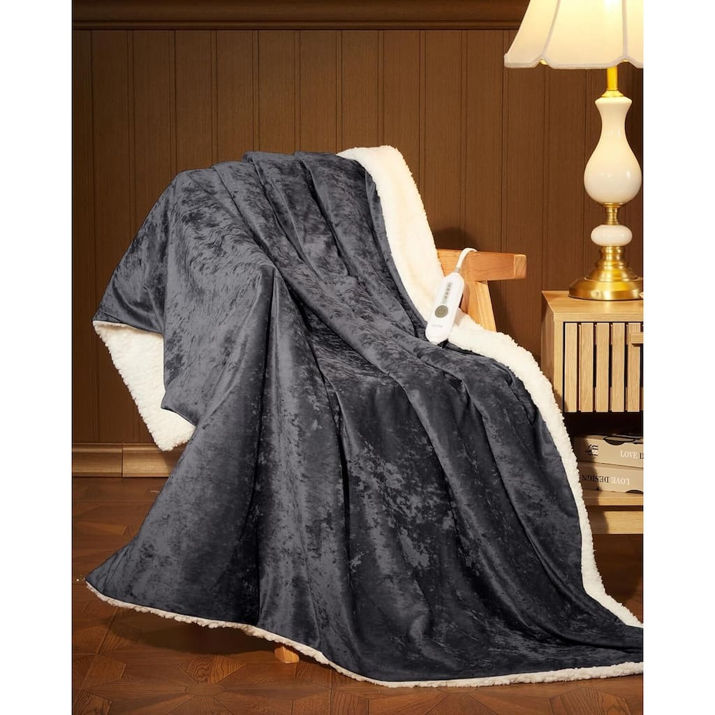 Throw 50x60 Inch Fast-Heating Electric Blanket, Gray