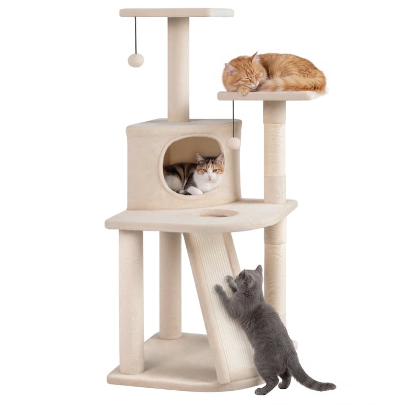 Gymax Cat Tree Multi-Level Cat Tower w/ Top Perches & Cozy Condo - Brige,walnut
