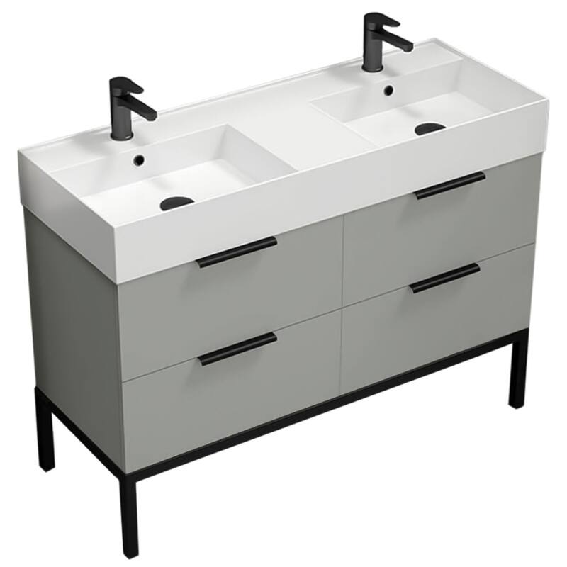 Nameeks Derin-4818-2 Derin 48" Free Standing Double Basin Vanity Set - Grey Mist - Steel Finish