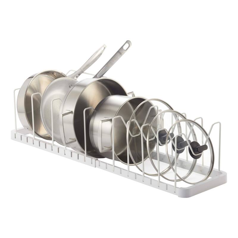 Yamazaki Home Adjustable Pot Lid Organizer, Steel - L 7.87 x W 17.72 x H 6.89 inches - White