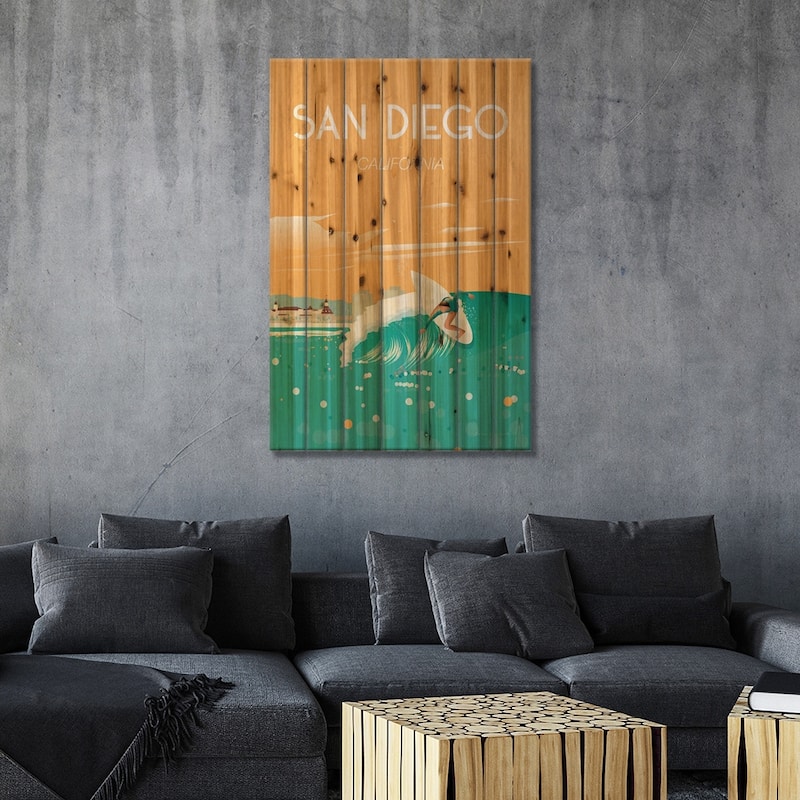 San Diego Print On Wood by Omar Escalante - Multi-Color
