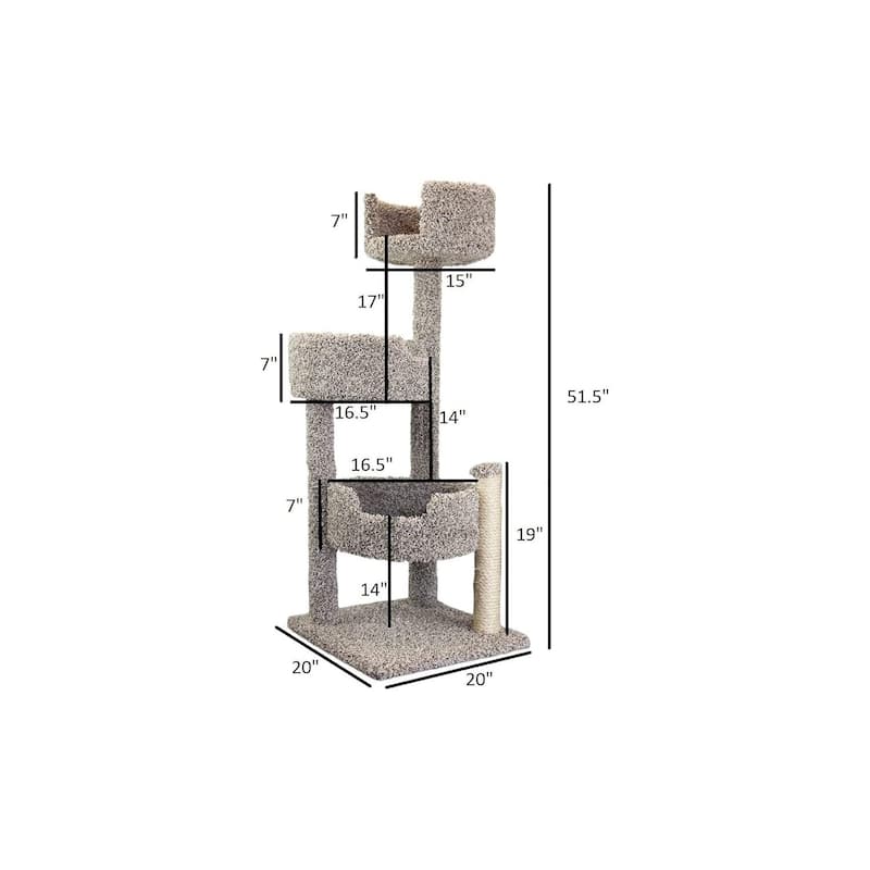 Real Wood Carpeted Cat Tree with Four Levels and Sisal Scratching Posts for Multiple Cats