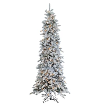 Gerson Pre-lit Flocked Pencil Pine Artificial 7.5-foot Christmas Tree