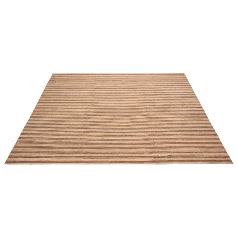 ECARPETGALLERY Flat-Weave Boho Brown Wool Kilim - 13'5 x 11'4