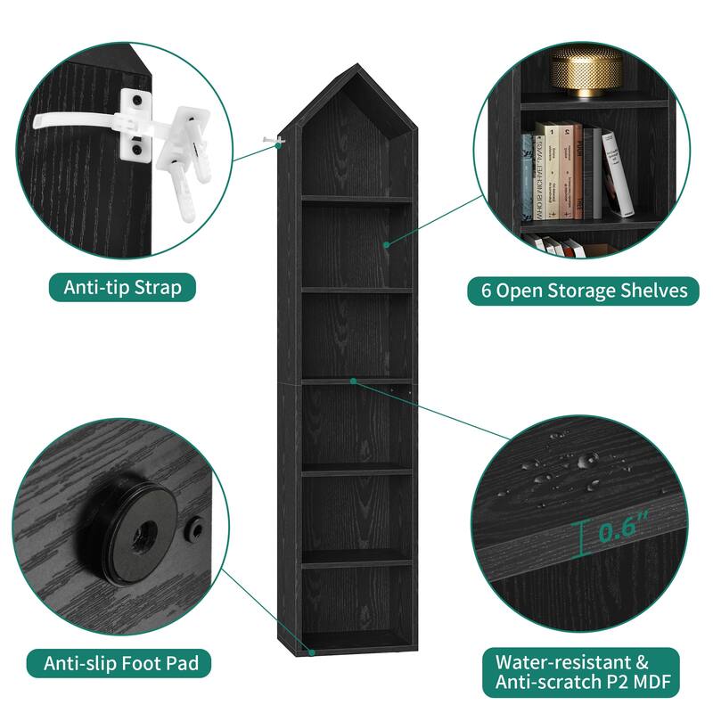 Moasis 6 Tier Tall Narrow Bookshelf and Bookcase Cube Storage Organizer
