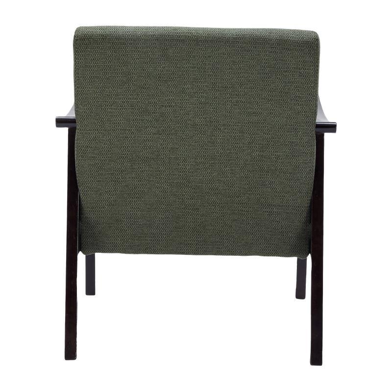 Medieval-inspired modern armchair with high back upholstered chair, solid wood legs