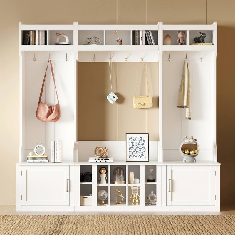 Hallway Coat Rack Indoor Bench, Storage Bench Shoe Bench - White